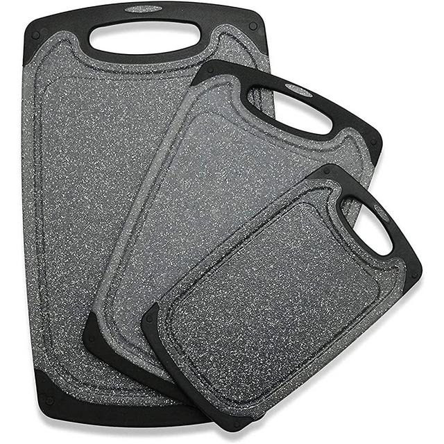 Cutting Board Set of 3 Plastic Cutting Boards for Kitchen, Dishwasher Safe Chopping Board with Juice Grooves, Easy Grip Handle, Non-Slip, BPA Free(Black，Grind Function)
