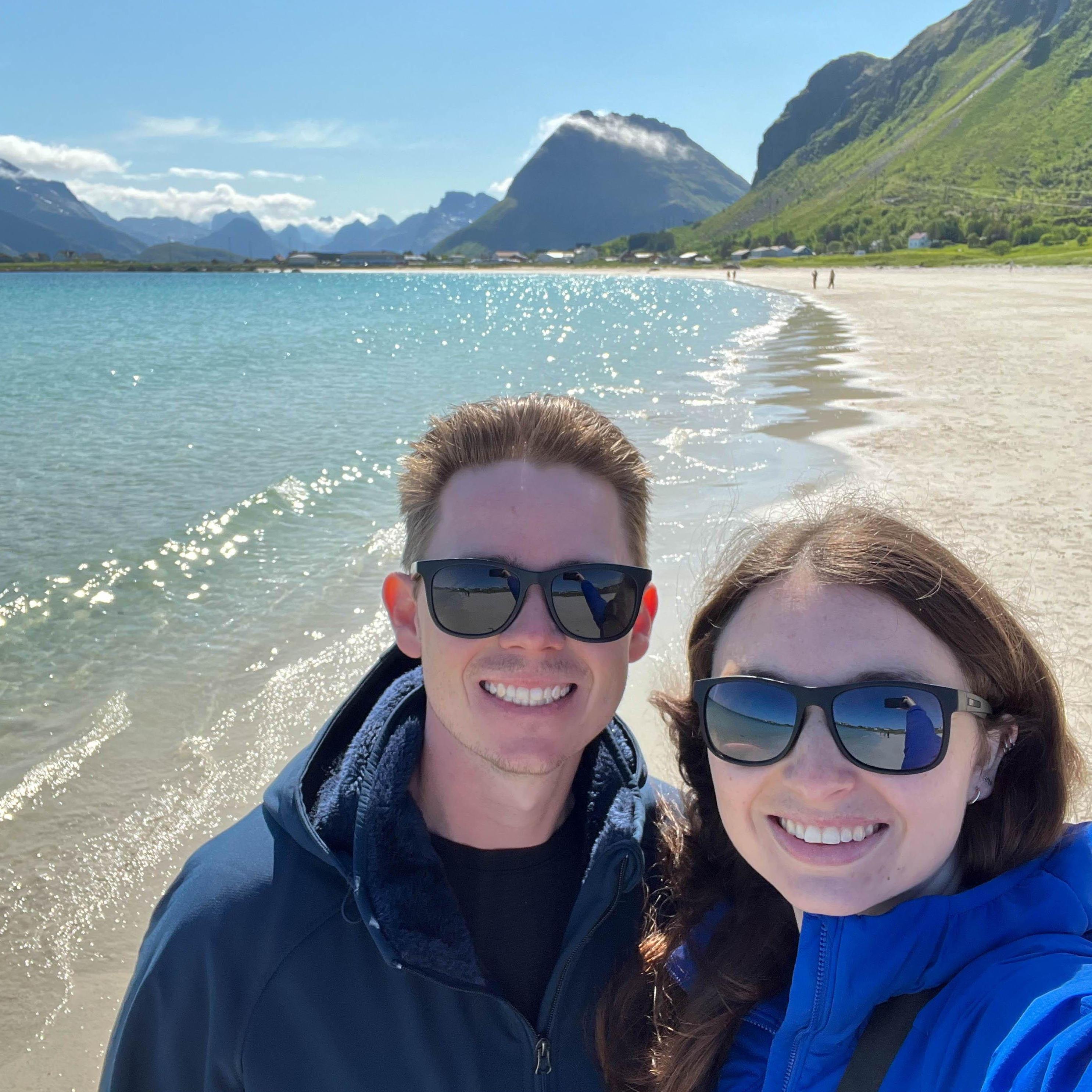 Selfie on a beach in Lofoten, Norway