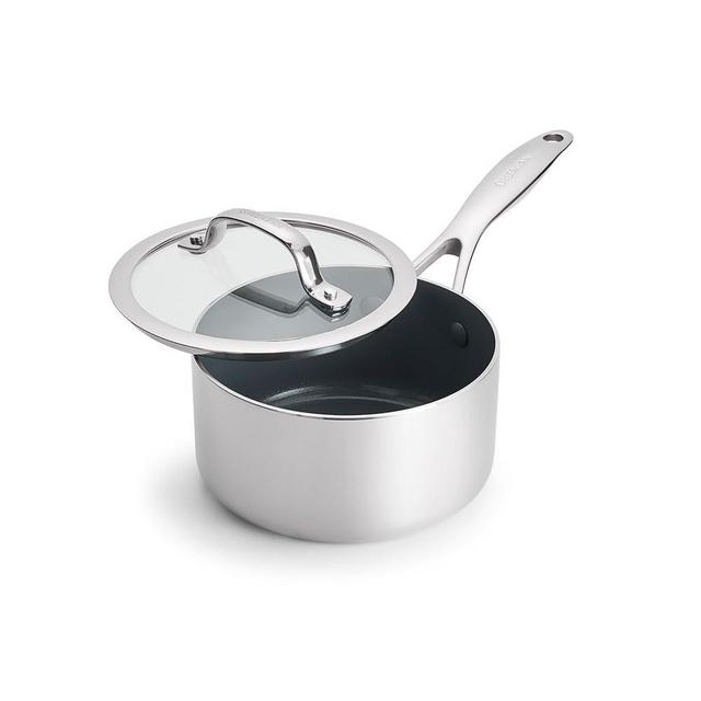 GreenPan Valencia Pro Tri-Ply Stainless Steel 1.5QT Saucepan with Lid, Healthy Ceramic Nonstick PFAS-Free PFOA-Free Coating, Multi Clad Cookware, Induction, Dishwasher Oven and Broiler Safe