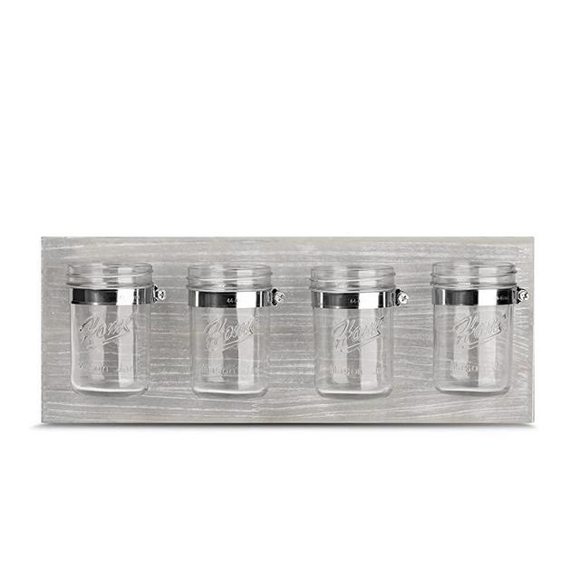 Hanging Mason Jar Organizer - Bathroom Decor Storage Office Kitchen Planter Decorative Hanging Wall Organizer (Rustic Brown) (Rustic Grey)