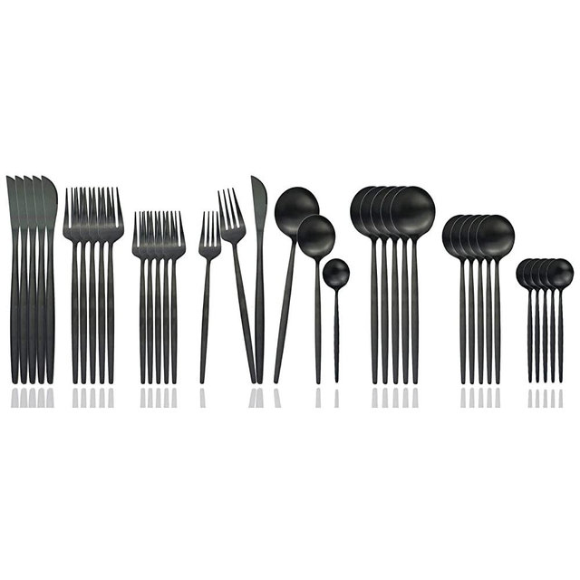 JASHII Silverware Set, 36 Piece Food Grade Stainless Steel Flatware Set Fork Spoon Knife Utensils for Daily Use and Party, Service for 6 Anti Rust, Safe in Dishwasher (Matte Black)