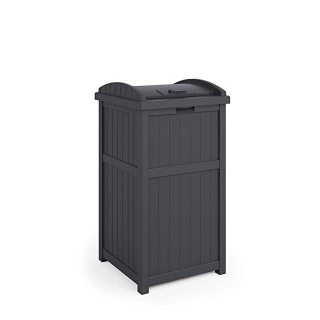 Suncast GH1732C 15.75" x 16" x 31.6" Trashcan Hideaway Outdoor Commercial 33 Gallon 31.6" Resin Garbage Waste Bin with Lid in Cyberspace for Garage