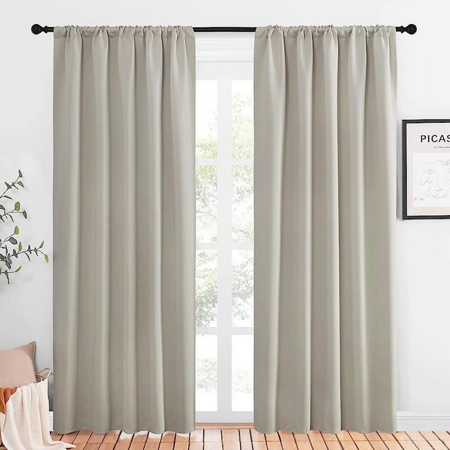 NICETOWN Blackout Curtains for Living Curtains, Room Darkening Window Curtain Panels, Easy-Care Solid Thermal Insulated Draperies/Drapes for Daughter Room (Natural, 2 Panels, 52 by 84)