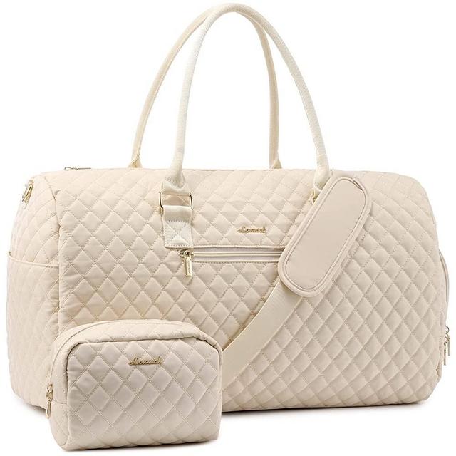 LOVEVOOK Travel Duffle Bag, Weekender Bag for Women with Toiletry Bag, Carry on Overnight Bag with Shoe Compartment, Gym Duffel Bag with Wet Pocket, Mommy Hospital Bags for Labor and Delivery, Beige