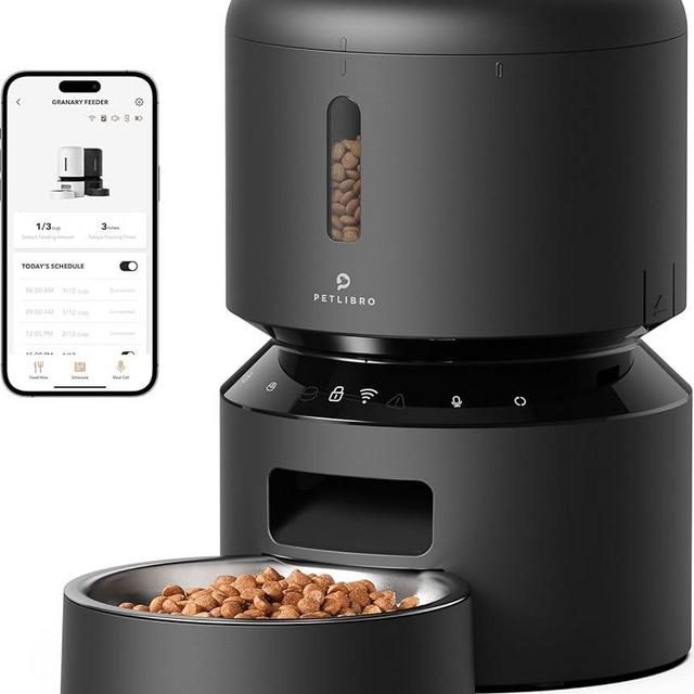 PETLIBRO Automatic Cat Feeder, 5G WiFi Automatic Pet Feeder with Freshness Preservation, 3L Timed Cat Feeders for Dry Food, Up to 48 Portions 10 Meals Per Day, Granary Pet Feeder for Cat/Dog, Black
