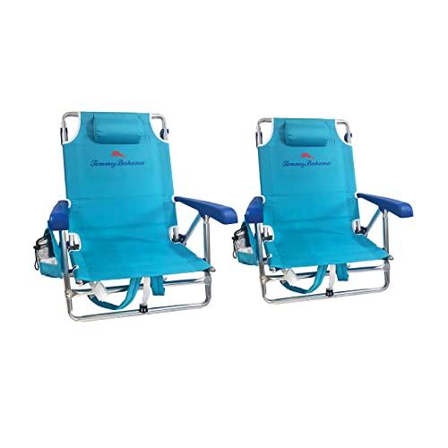Tommy Bahama Set of 2 Backpack Beach Chairs with Cooler, Storage Pouch and Towel Bar