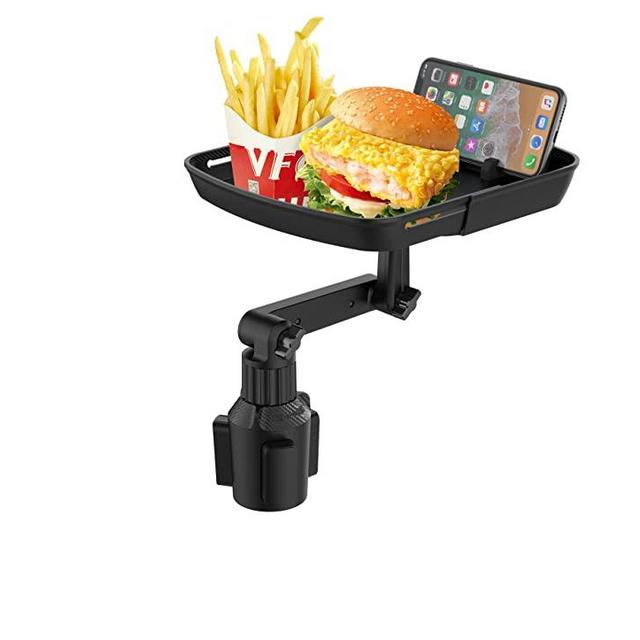 Qihoo Car Cup Holder Tray Table Multifunctional Car Tray for Eating 360° Swivel Adjustable Car Food Eating Tray Table and Base with Extra Phone Slot（Enhanced Tray deepening）