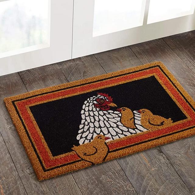 Better Trends Coir Door Mat is Strong Easy to Clean and Colorful 100 Percent Natural Coir in Vibrant Designs, 18" x 30" Rectangle, Hen & Chicken