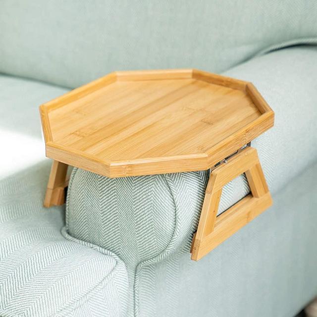 Signature Home Clip On Tray Sofa Table for Wide Couches. Couch Arm Tray Table, Portable Table, TV Table and Side Tables for Small Spaces. Stable Sofa Arm Table for Eating and Drink Table (Natural)