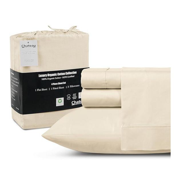 100% Organic Cotton Queen Sheets, 300 TC 4 Piece Cotton Sheets Queen Size Set, Classic Sateen Weave Bedsheets Queen Size Bed, Soft Breathable Sheet & Pillowcase Sets, Deep Pocket 16" - Ivory