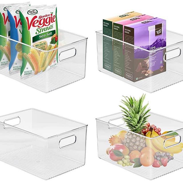 Sorbus Storage Bins Clear Plastic Organizer Container Holders with Handles – Versatile for Kitchen, Refrigerator, Cabinet, Food Pantry, Bathroom Organization (Pack of 4)