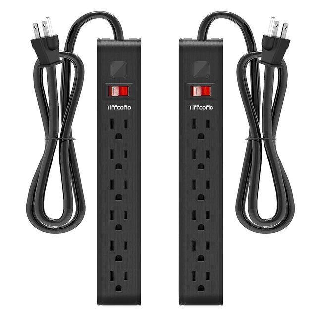 Power Strip Surge Protector, 6 Feet Extension Cord, 600 Joules Surge Protection, Multiple Protection 6 Outlet Strip, ETL Listed 2 Packs