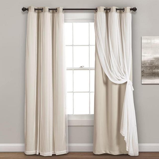 Lush Decor Sheer Grommet Panel with Insulated Blackout Lining, Room Darkening Window Curtain Set (Pair), 84" x 38", Wheat