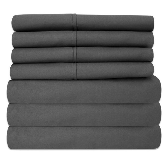6 Piece Sheet Set, Deluxe Ultra Soft 1500 Series, Double Brushed Microfiber by Sweet Home Collection- Split King, Gray