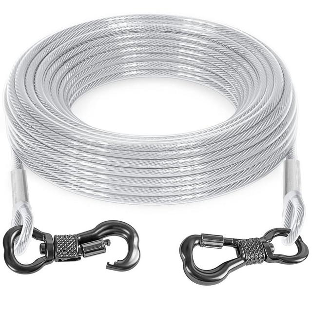 Tresbro 40FT Reflective Dog Tie Out Cable for Dogs Up to 250 Pounds, Steel Wire Dog Leash Cable with Stainless Rotatable Buckle, Lightweight and Enduring, Dog Chains Outside for Outdoor,Yard,Camping