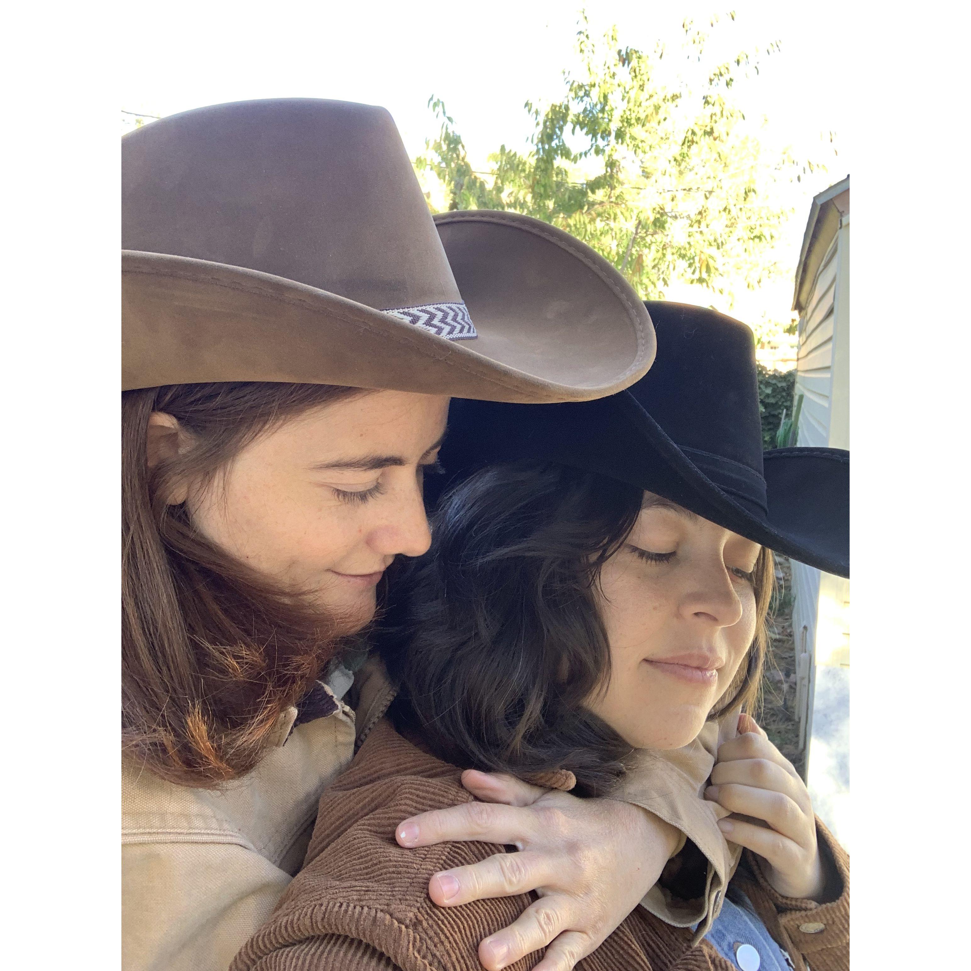 Our second Halloween costume: Brokeback Mountain and our cow!