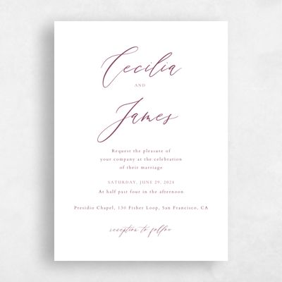 Deep Magenta, Purple Wedding Invitation - Seville Portrait