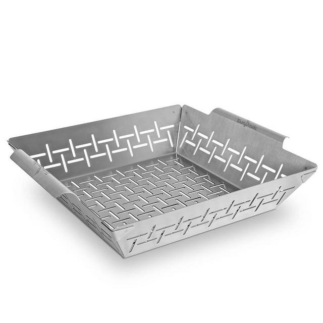 TastySmoke® Premium stainless steel grill basket usable as vegetable basket, fish grill basket and grill tray - universally applicable and particularly durable grill pan for the grill - the ideal grill accessory (Large Basket)