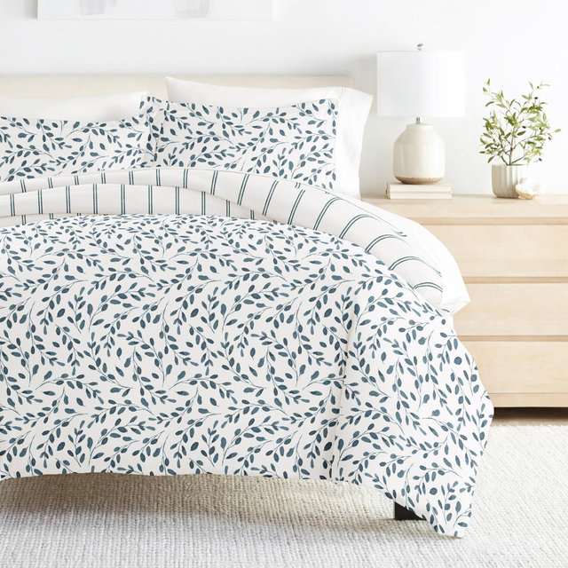 Watercolor Vines Blue 3PC Duvet Cover Set - Superior Weave, Cozy and Soft, Easy Care - Becky Cameron, Watercolor Vines Blue, Full/Queen