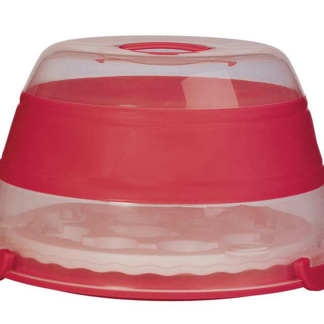 Prepworks by Progressive Collapsible Cupcake and Cake Carrier, 24 Cupcakes, 2 Layer, Easy to Transport of Muffins, Cookies or Dessert to Parties - Red