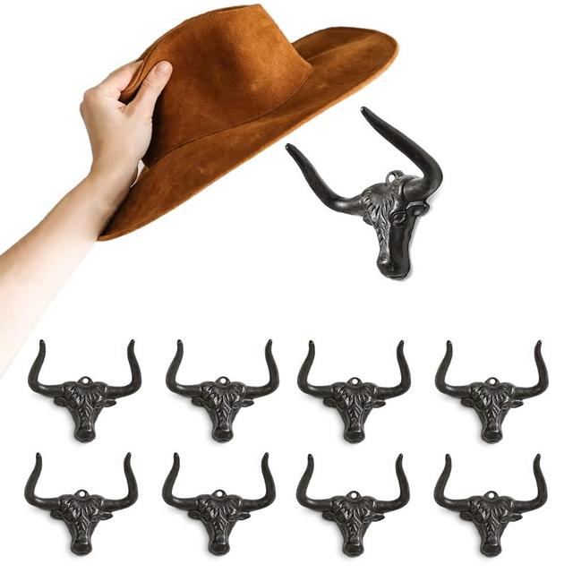 HYDERMUS Cowboy Hat Rack for Wall 8 Pack Modern Metal Cowboy Hat Holder Cast Iron Cowgirl Hat Hanger Western Wall Decor Hooks for Storage and Display for Entryway Bedroom Living Room Antique Rust