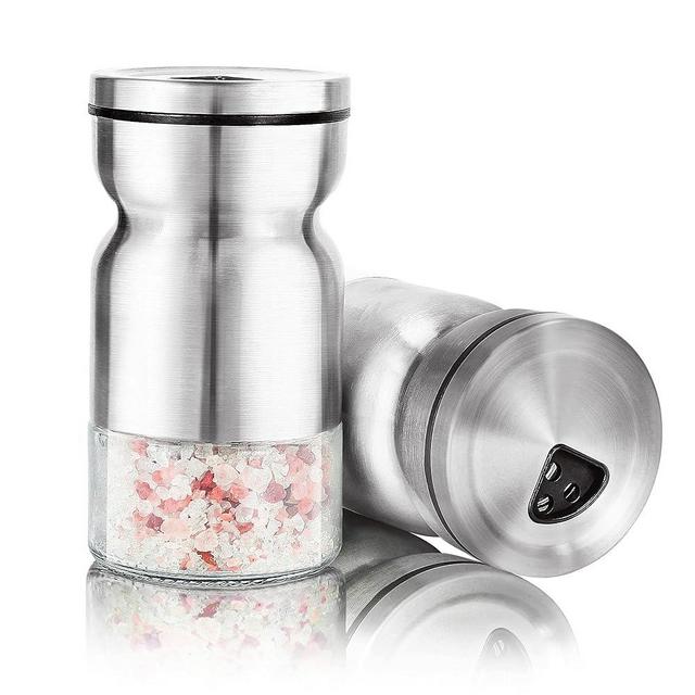 Salt and Pepper Shakers Set by Aelga-Premium Salt Shaker with Adjustable Pour Holes-Kosher Salt Shaker with Food Grade Stainless Steel [2PCS]