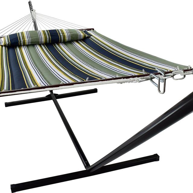 Sorbus Hammock with Stand Spreader Bars and Detachable Pillow, Heavy Duty, 450 Pound Capacity, Accommodates 2 People, Perfect for Indoor/Outdoor Patio, Deck, Yard (Hammock with Stand, Blue/Aqua)
