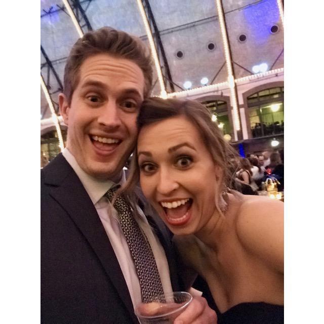 Our first ever photo together at Eric's company holiday party. (2018)