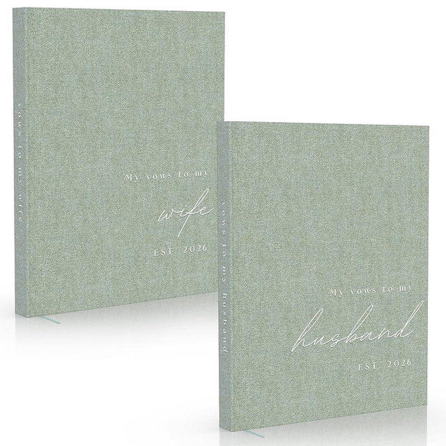 Wedding Vow Books His and Hers - 2 Pack Personalized 2026 Year His & Hers Book - Linen Hardcover Bride & Groom Notebook for Ceremony Vows - Bookmark & Lined Pages - Renewal & Wedding Must Haves - Sage