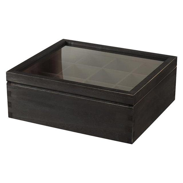 Ll.TOPWP Wood Big Black Tea Bag Organizer Storage Box 12-Compartment,Multi-Functional Box,Tea Bag Holder for Cabinet