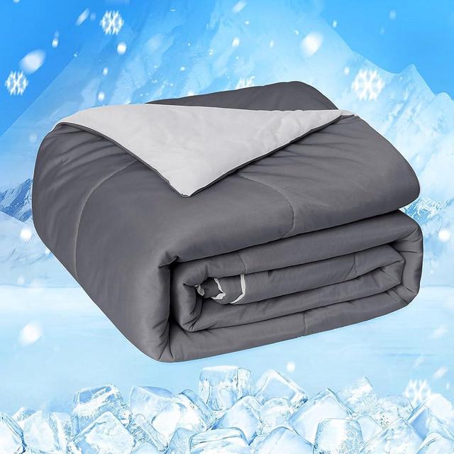 HOMFINE Cooling Comforter Japanese Double-Sided Arc-Chill Cold Tech Fabric Cooling Blanket for Night Sweats Hot Sleepers, Q-Max 0.45 Soft Breathable Silk Smooth Lightweight Grey Summer Comforter Queen