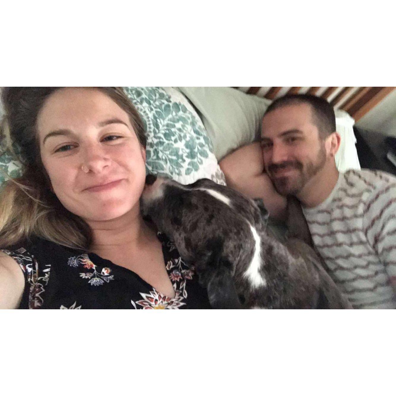 Cuddling in bed with Nola