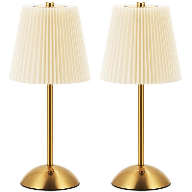 widfous Cordless Rechargeable Table Lamp 2-Pack 3-Color Dimmable Touch Control, 3000mAh Battery Operated Portable Light Beige Fabric Shade for Bedroom, Living Room, Office, Nursery, Bathroom