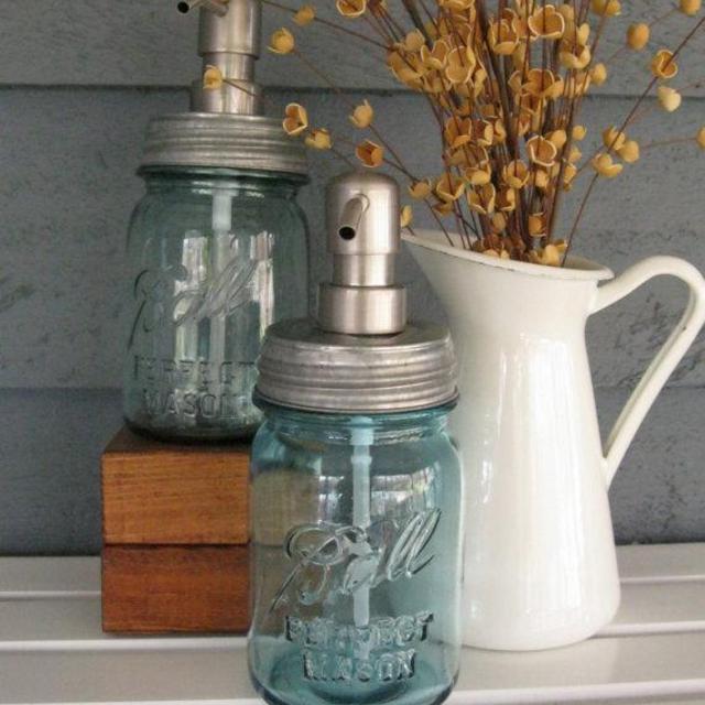 Mason Jar Soap Dispenser with Stainless Steel Pump - Blue Pint