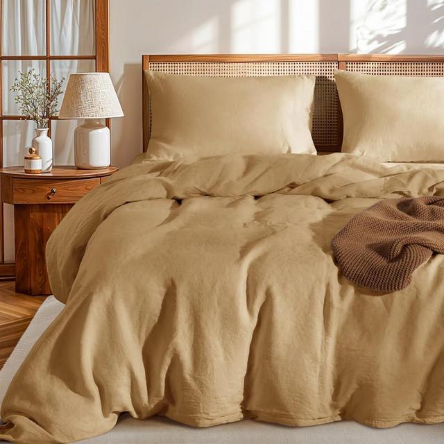 LBRO2M 100% France Linen Duvet Cover Set 3 Pcs Natural Flax Duvet Cover Set 2 Pillowcase 1 Duvet Cover with Zipper (Rust Queen)