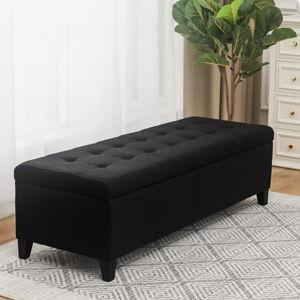 Katonia Linen Blend Upholstered Storage Bench - Black