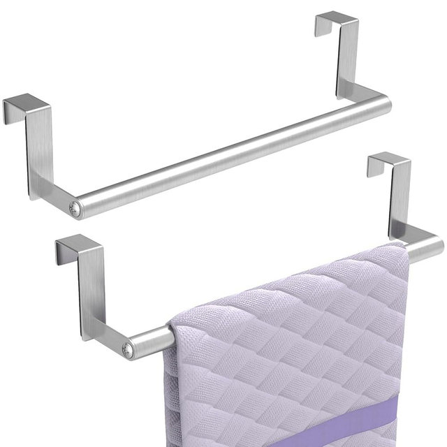 STWWO Over The Door Towel Rack, Kitchen Towel Holder Over Cabinet Door Towel Bar Stainless Steel for Cupboard for Kitchen Dish Towel Holder Hanger, 2 Pack (Brushed Nickel)