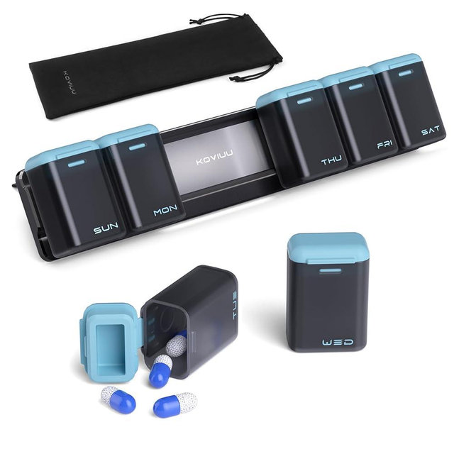KOVIUU Weekly Pill Organizer Magnetic, Removable Pill Box 7 Day 1 Time a Day, Large Pill Case Travel, Week Once Daily Medication Dispenser, Medicine Container Holder for Supplement Vitamin, Blue