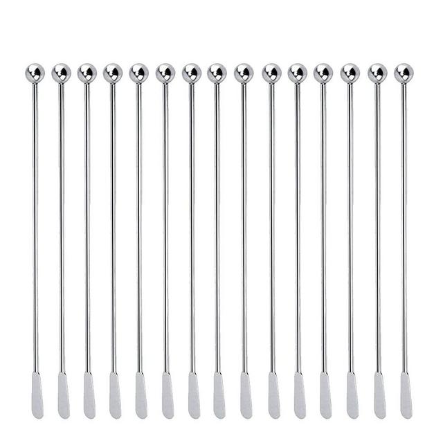 15Pcs Stainless Steel Coffee Beverage Stirrers Stir Cocktail Drink Swizzle Stick with Small Rectangular Paddles