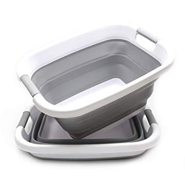 SAMMART Set of 2 Collapsible Laundry Basket/Tub - Foldable Storage Container/Organizer - Portable Washing Bin - Space Saving Hamper - Car Trunk Storage Box (2, Grey)