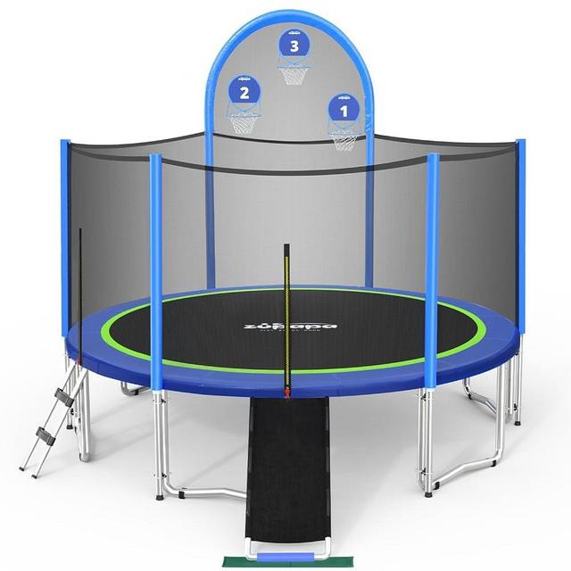 Zupapa Trampolines No-Gap Design 1500 LBS Weight Capacity 16 15 14 12 10 8FT for Kids Children with Safety Enclosure Net Outdoor Backyards Large Recreational Trampoline