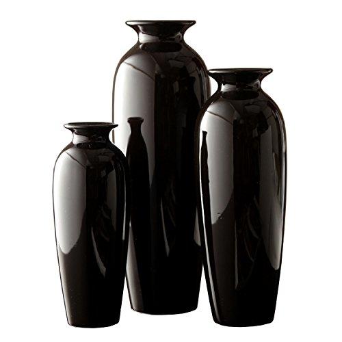 Hosley's Set of 3 Black Ceramic Vases in Gift Box. Ideal Gift for Wedding or Special Occasions for Use in Home Office, Decor, Floor Vases, Spa, Aromatherapy Settings O3