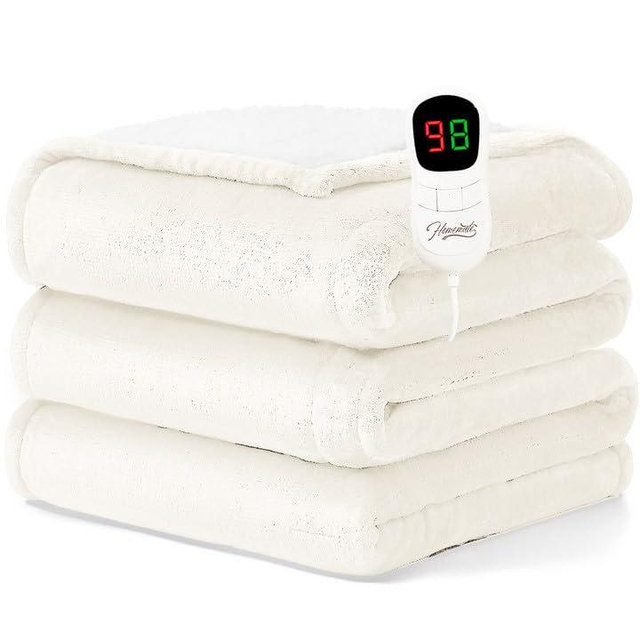 Homemate Electric Heated Blanket Twin Size - 62"x84" Heating Blanket Twin Size 1/2/4/6/8 Hours Auto-Off 10 Heat Level Over-Heat Protection Flannel Sherpa ETL Certification