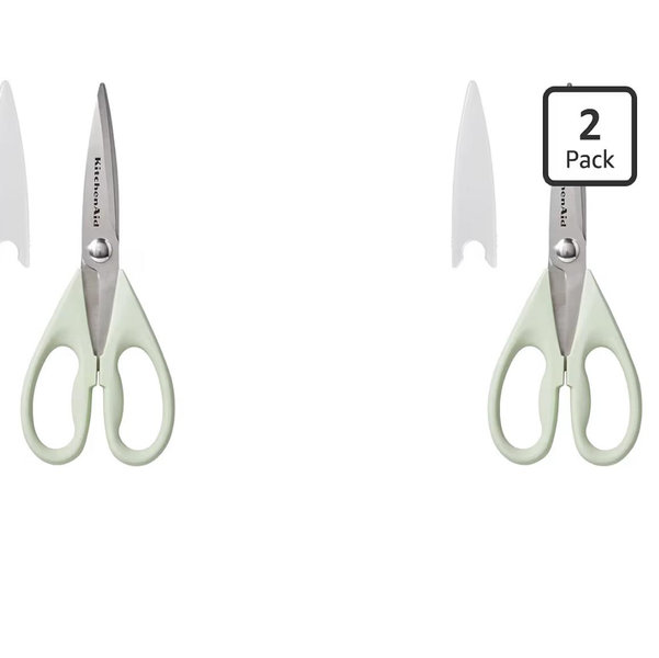 KitchenAid All Purpose Kitchen Shears with Protective Sheath Durable Stainless Steel Scissors,Dishwasher Safe,Soft Grip Comfort Handle,8.72 Inch,Pistachio,(Pack of 2)