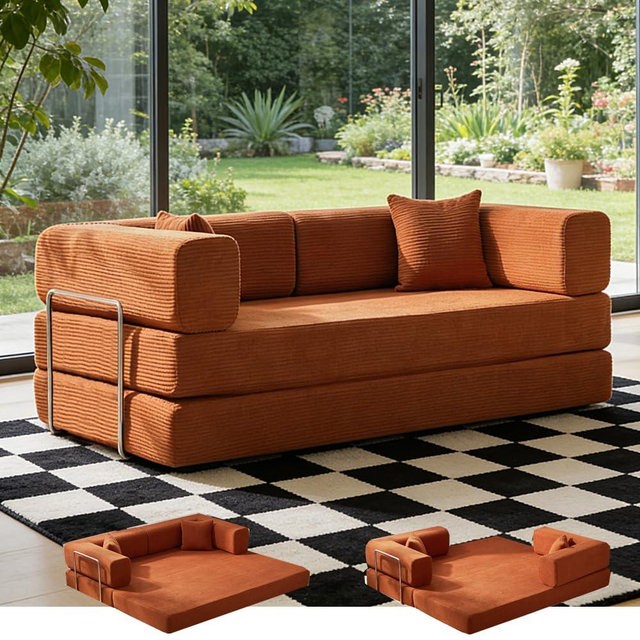 GEARIVY Folding Sofa Bed Convertable Corduroy Couch King Size Floor Sleeper 4-in-1 DIY Combination Modular Sofa Fold Out Futon Lounge Comfy Foldable Lazy cama for Living Room