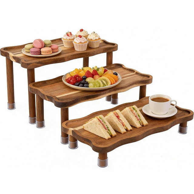 YUBAMIN Tiered Serving Tray for Party, Acacia Wooden Cupcake Stand, Detachable Tiered Tray Stand, Stackable Dessert Table Display Set, Decorative Charcuterie Boards for Party, Wedding, Vendor Events
