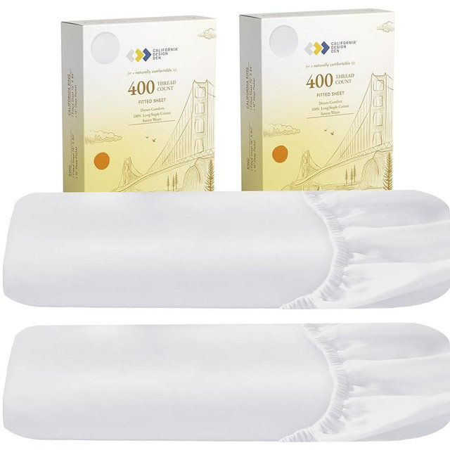California Design Den 2-Pack King Fitted Sheets, 400 Thread Count 100% Cotton Sateen, King Size Fitted Sheets with Deep Pockets (Bright White)
