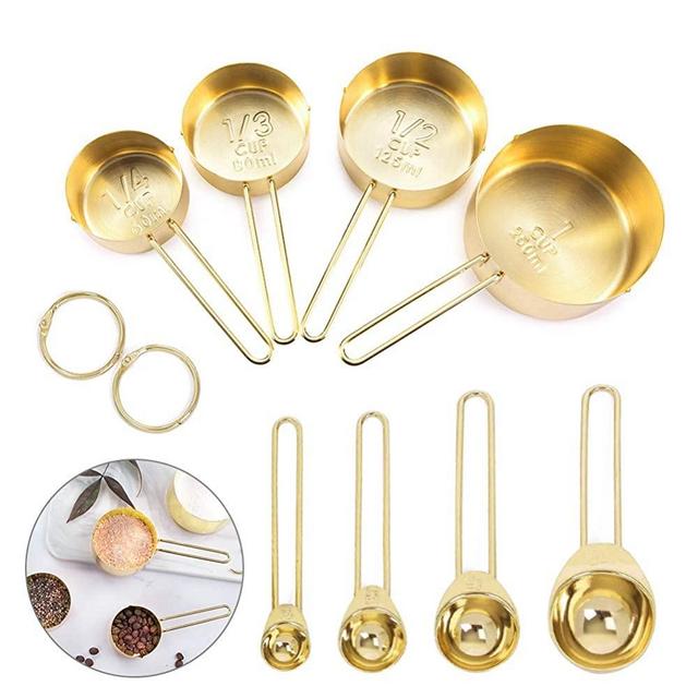 Global-store Measuring Spoons and Cups, 8 Piece Stainless Steel Measuring Cups and Spoons Set with Engraved Marking Ruler for Measuring Dry and Liquid Ingredients Baking Cooking/Mixing/Food Processing
