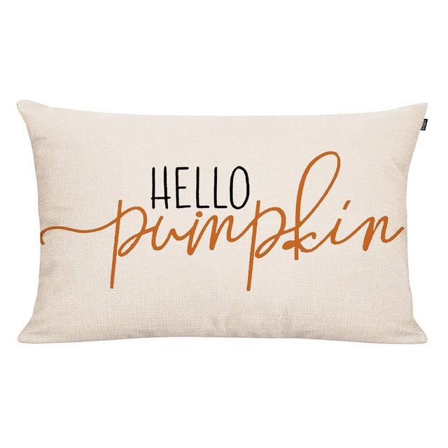 GTEXT 20x12 inch Fall Throw Pillow Cover Hello Pumpkin Cushion Cover Autumn Decor Fall Pumpkins Pillow Cover Outdoor Pillow Linen Square Pillow Cover for Cushion,Sofa Fall Pillow Cover