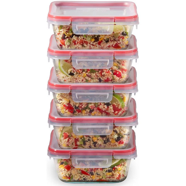 Pyrex Freshlock (5-Pack, 4 Cup) Glass Food Storage Containers Set, Airtight & Leakproof Locking Lids BPA-Free, Meal Prep Containers Set, Freezer Dishwasher Microwave Safe